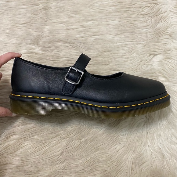 Dr. Martens Elphie Black Virginia Leather Mary Jane Shoes Chunky Ballet Flat 10 - Picture 5 of 12